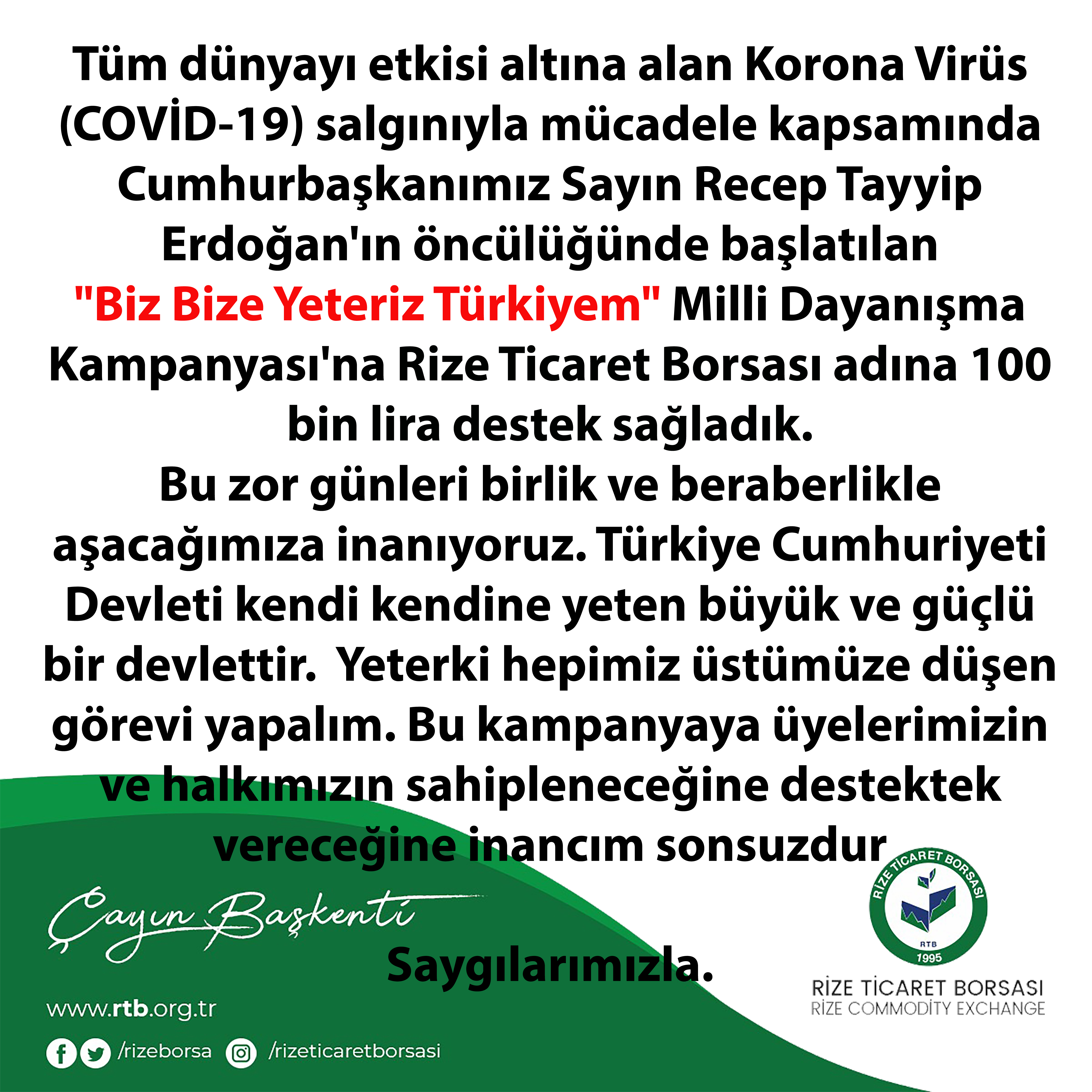 Biz Bize Yeteriz Türkiyem Kampanyasına Borsadan Tam Destek