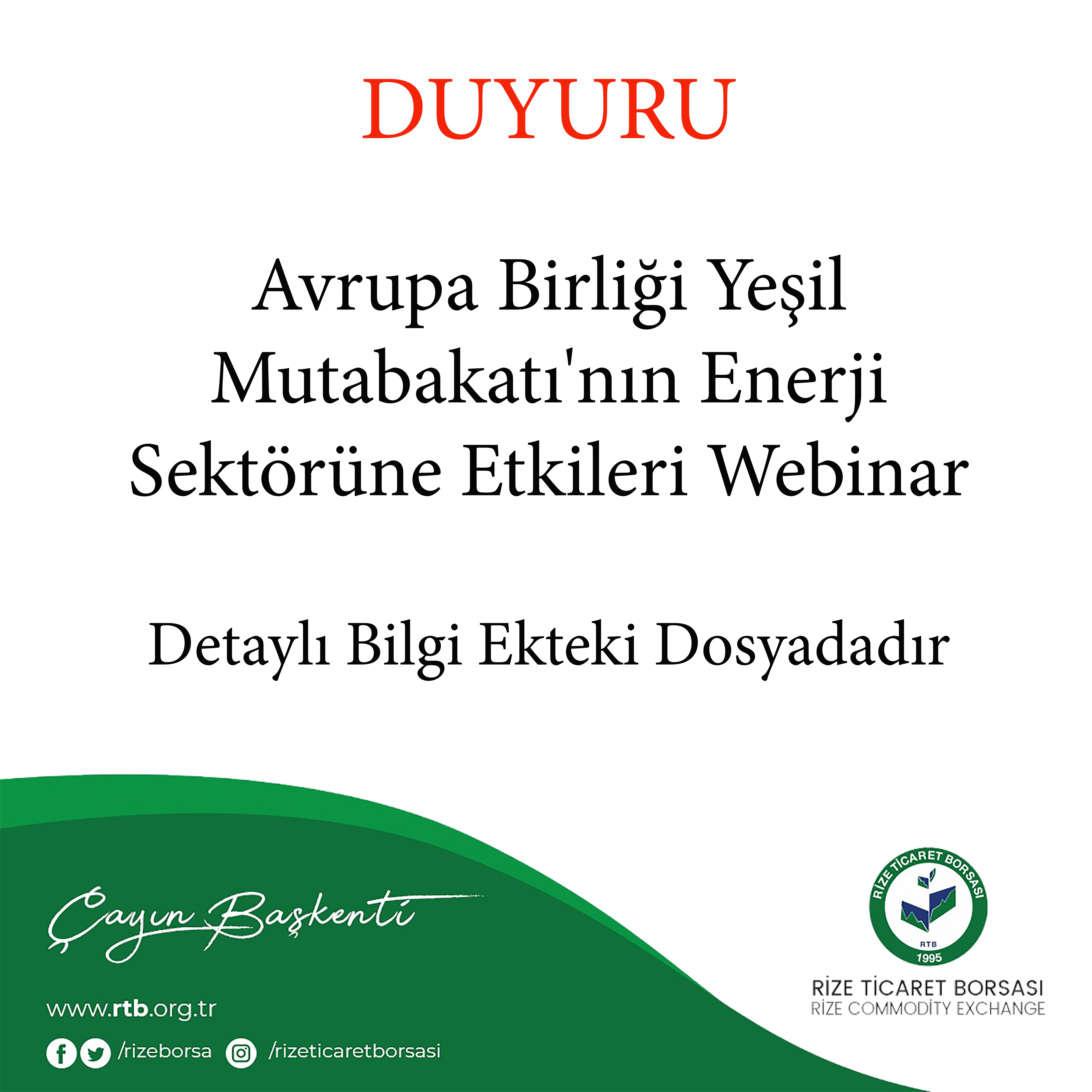 Avrupa Birliği Yeşil Mutabakatı'nın Enerji Sektörüne Etkileri Webinarı