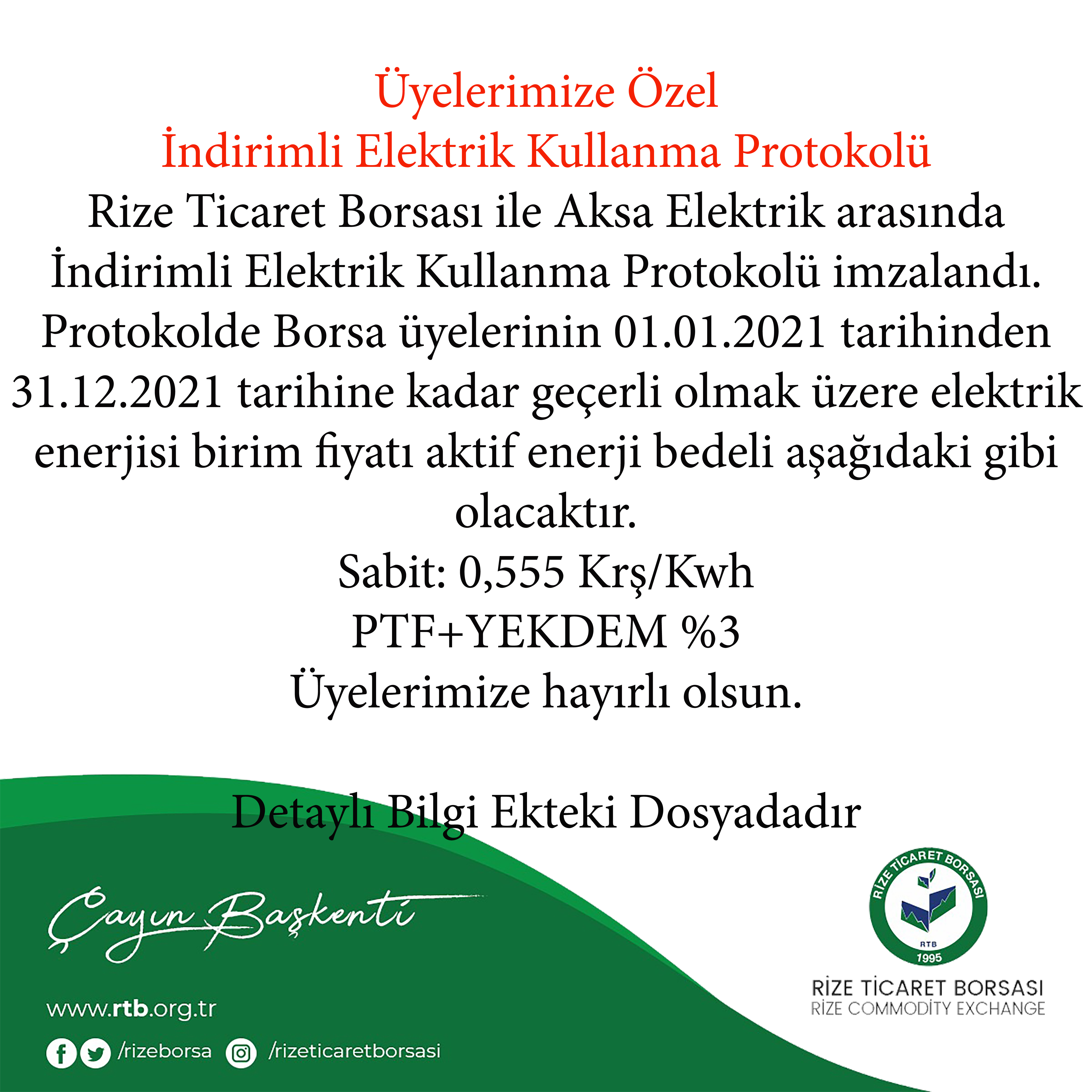 Üyelerimize Özel İndirimli Elektrik Kullanma Protokolü