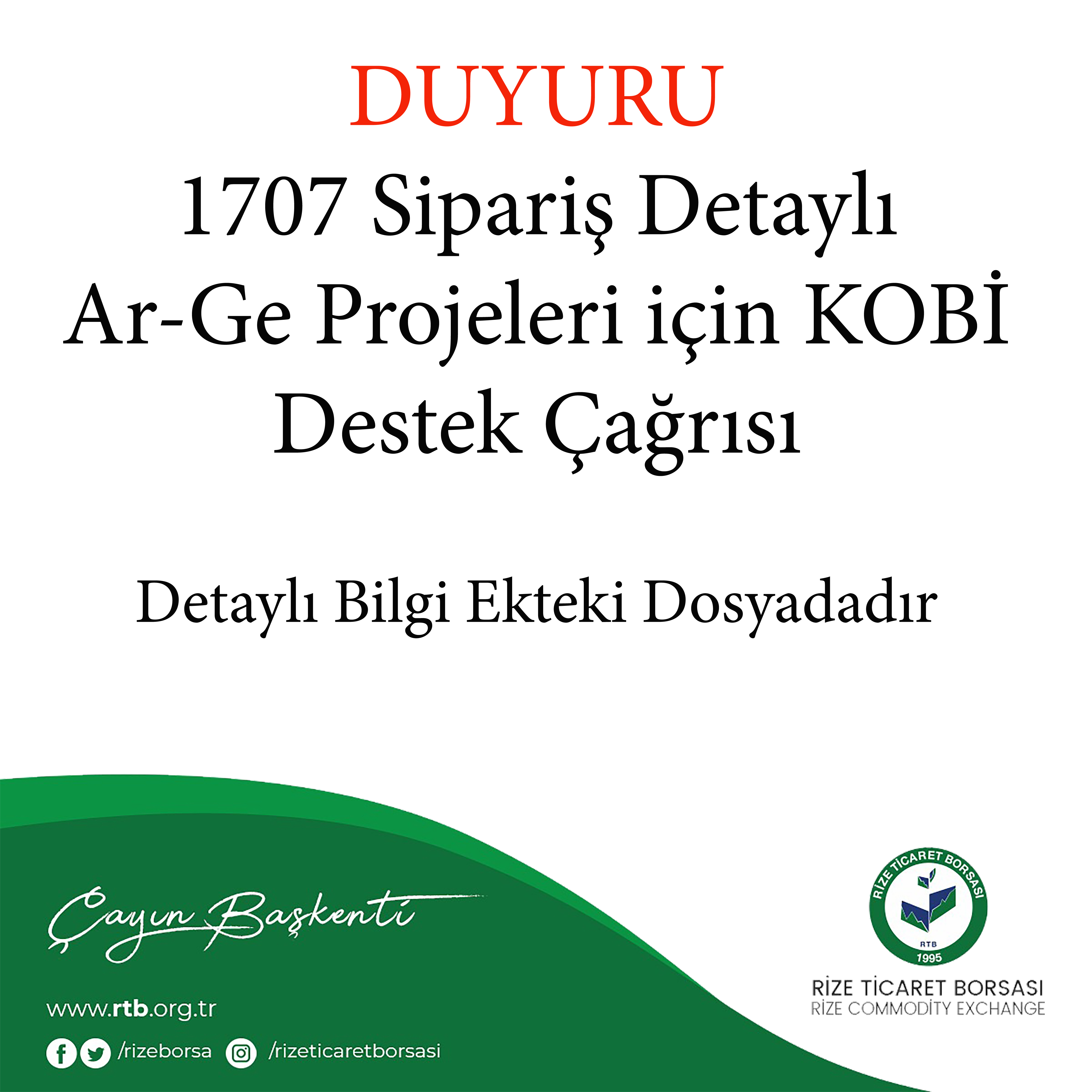1707 sipariş detaylı Ar-Ge Projeleri için KOBİ Destek Çağrısı 2021