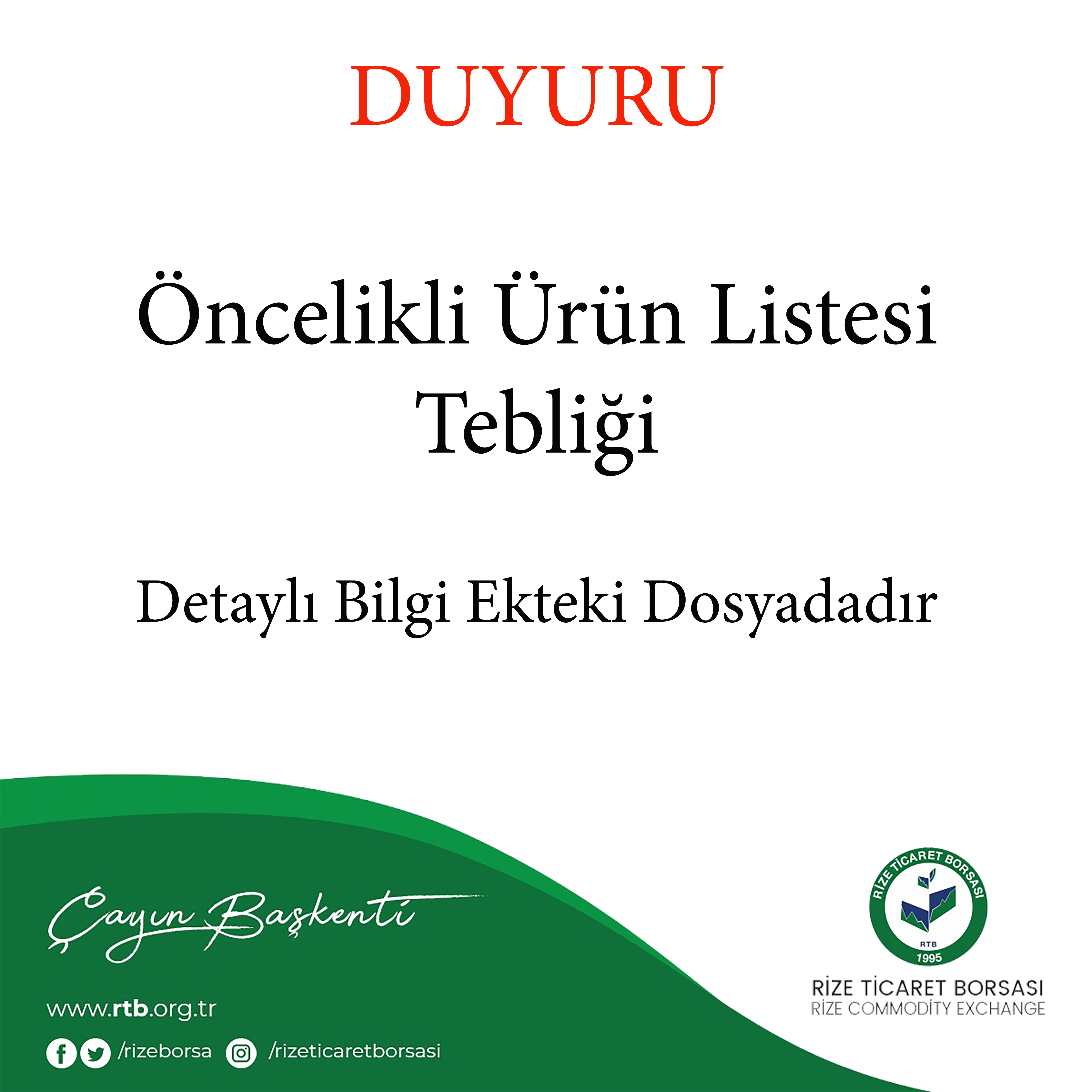 Öncelikli Ürün Listesi Tebliği