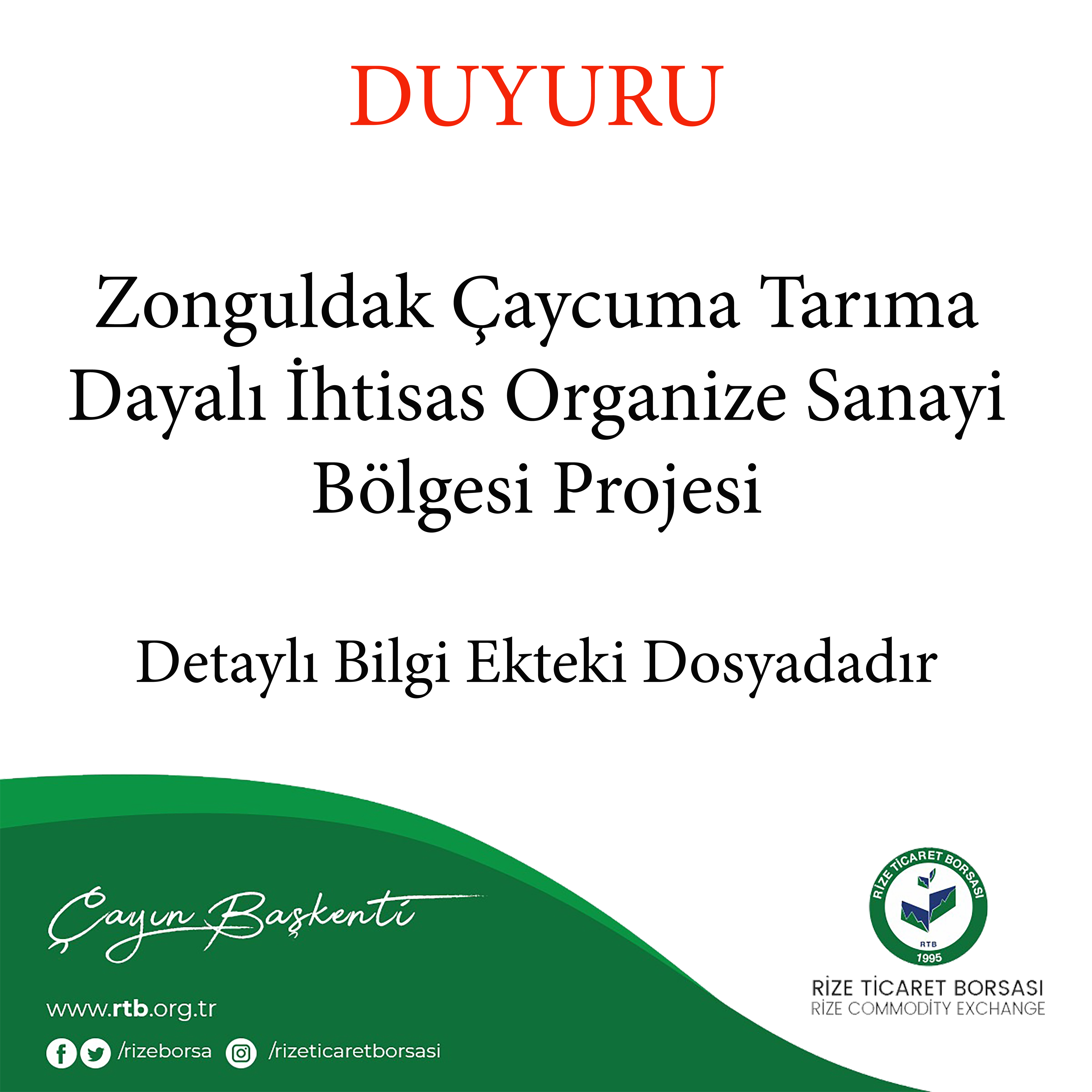 Zonguldak Çaycuma Tarıma Dayalı İhtisas Organize Sanayi Bölgesi Projesi