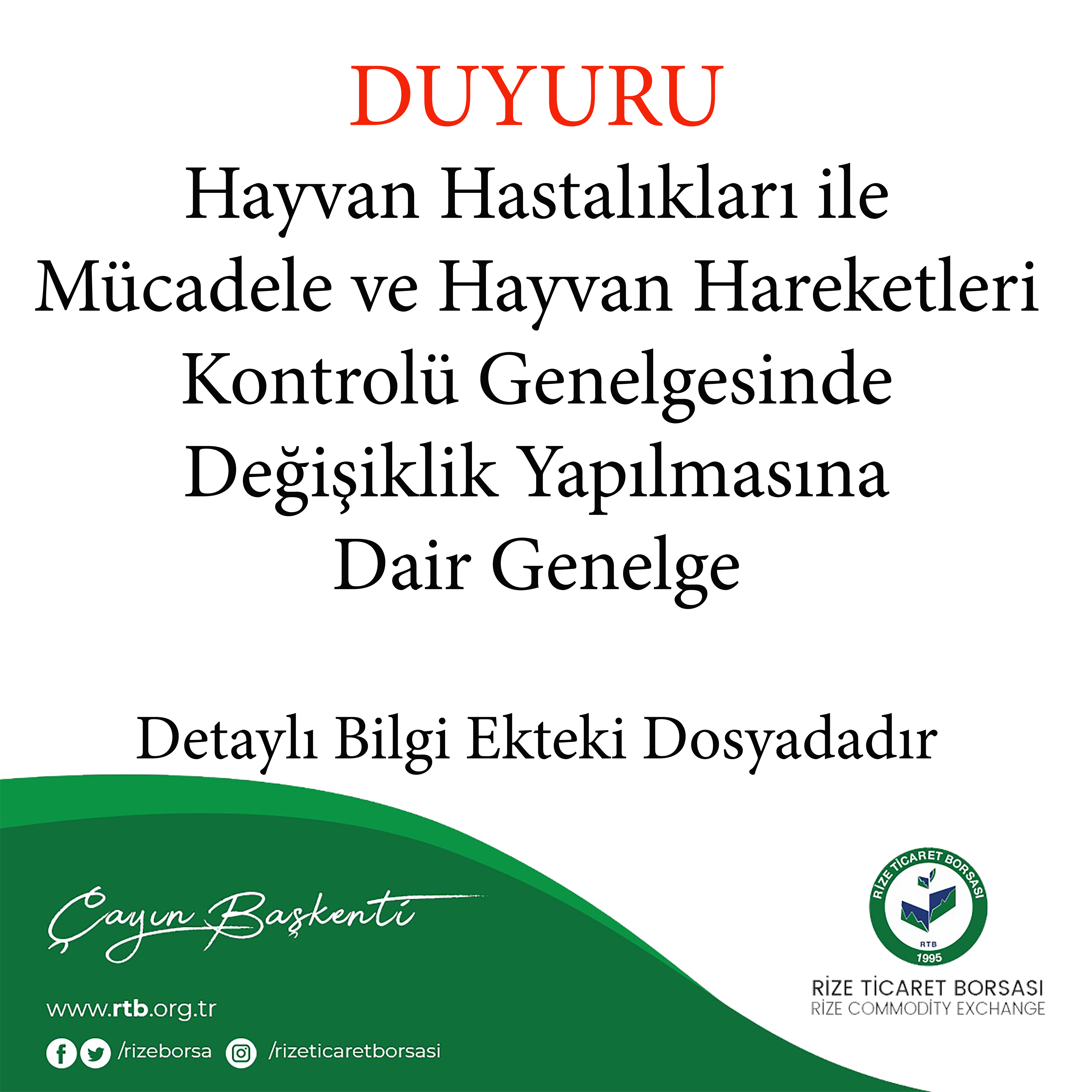 Hayvan Hastalıkları ile  Mücadele ve Hayvan Hareketleri Kontrolü Genelgesinde  Değişiklik Yapılmasına  Dair Genelge
