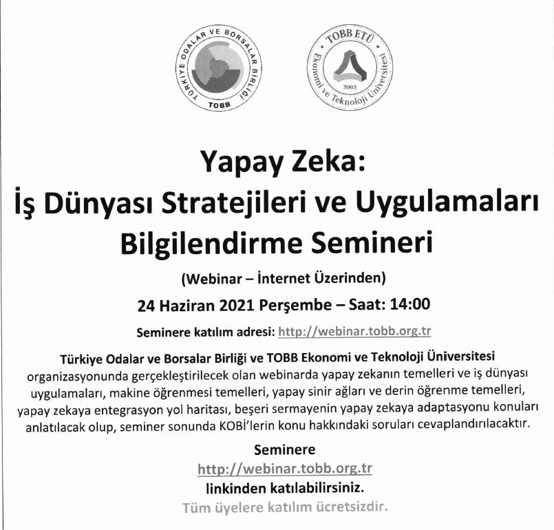 Yapay zeka İş Dünyası Stratejileri ve Uygulamaları Bilgilendirme Webinar