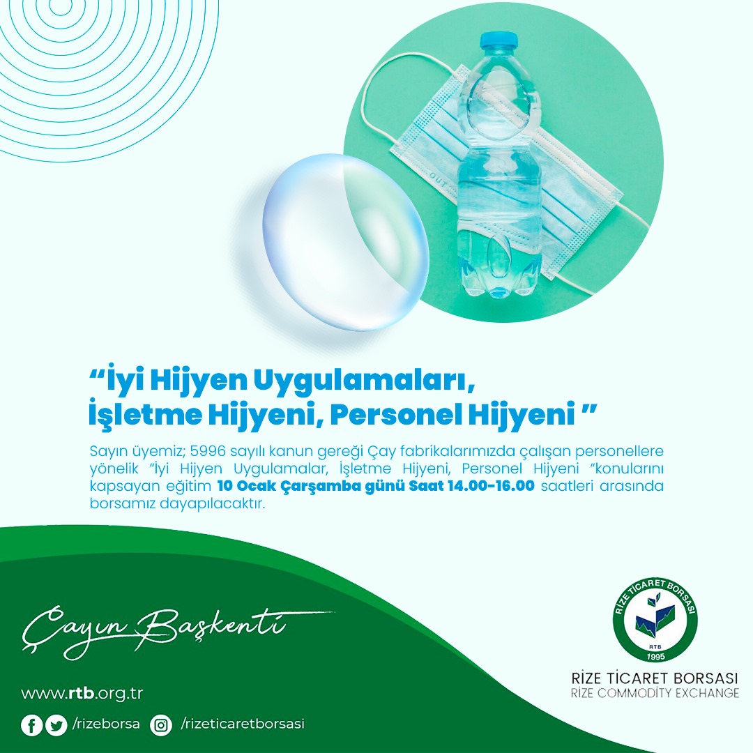 İyi Hijyen Uygulamaları, İşletme Hijyeni, Personel Hijyeni Eğitimi 