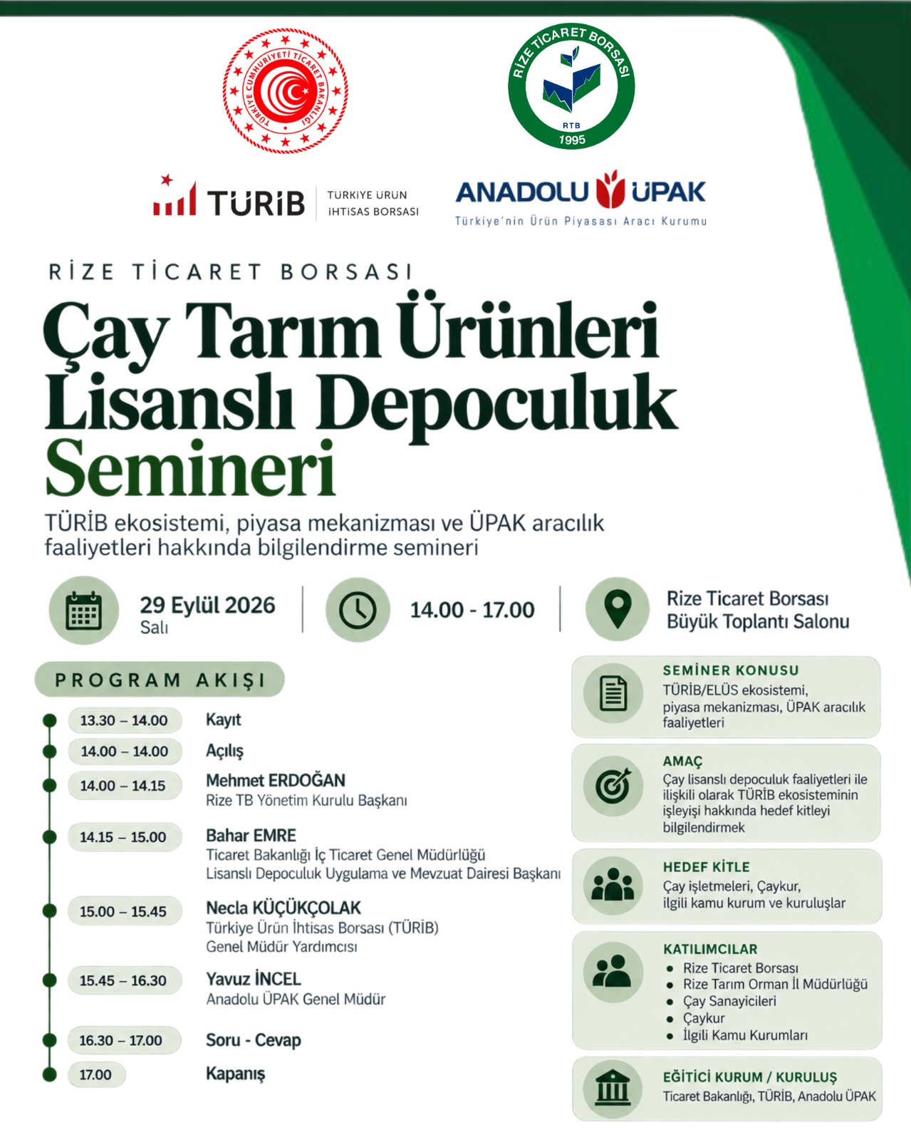 ÇAY TARIM ÜRÜNLERİ LİSANSLI DEPOCULUK SEMİNERİ