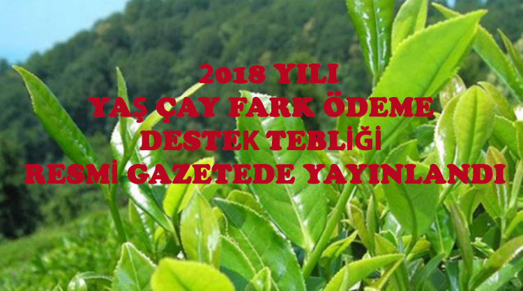 2018 YILI YAŞ ÇAY FARK  ÖDEME DESTEK TEBLİĞİ